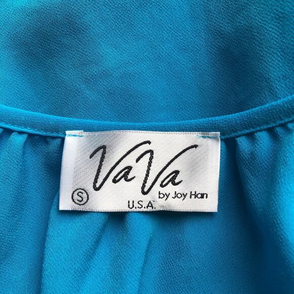 Vava by Joy Han Blue Cold Shoulder Top Pom Pom Trim Blouse Women's Size Small - Picture 6 of 8